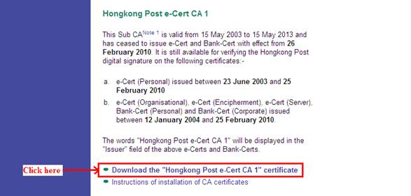 To install Hongkong Post Root CA Certificate (2)