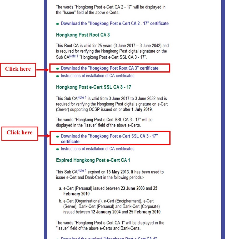 To install Hongkong Post Root CA 3 Certificate To install Hongkong Post Root CA 3 Certificate