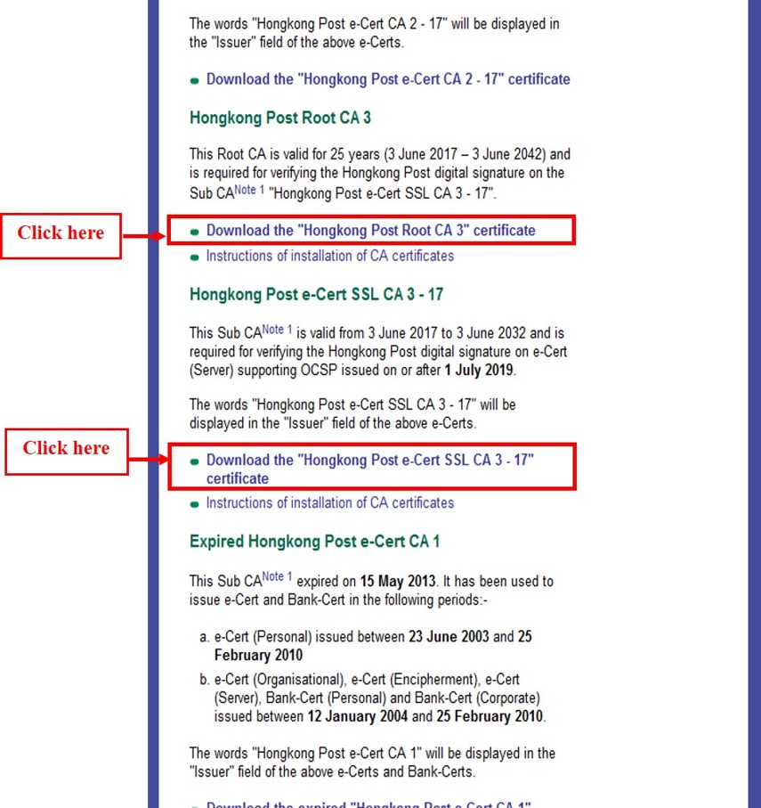 To install Hongkong Post Root CA 3 Certificate