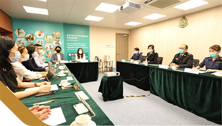 Hong Kong Customs obtained accreditation approval from HKCAAVQ to include its Drugs Detector Dog Handling Programme in the QR. Photo shows officers from CCF in a panel interview with the members of HKCAAVQ.