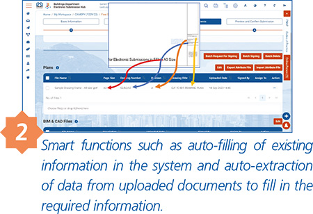 2 Smart functions such as auto-filling of existing information in the system and auto-extraction of data from uploaded documents to fill in the required information.