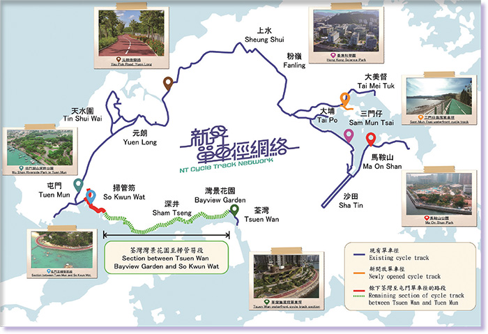 The NTCTN comprises two backbone sections with a total length of approximately 82 km and a branch of approximately 1 km in Sam Mun Tsai, Tai Po. Over 60km of the NTCTN has been completed so far.