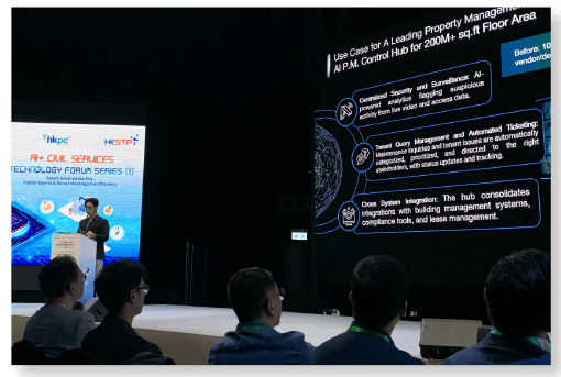 A speaker from the industry gave a presentation on company products at the forum.