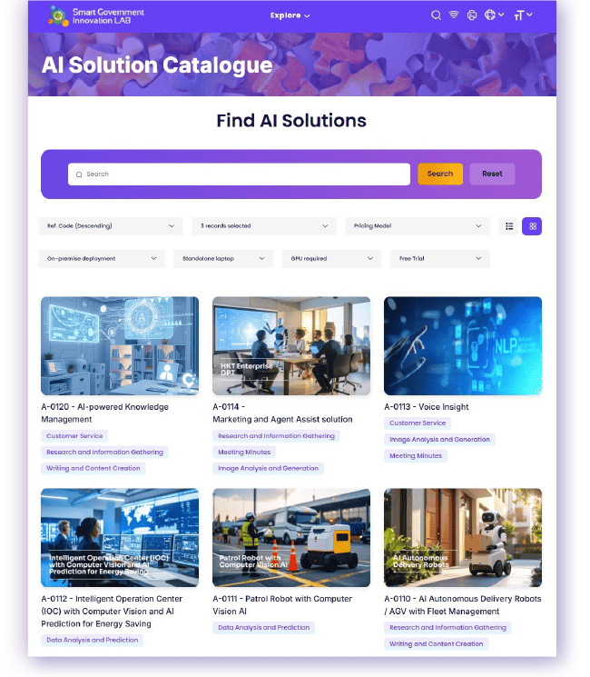 The “AI Solution Catalogue” features a selection of AI-related solutions that may suit the needs of government departments.