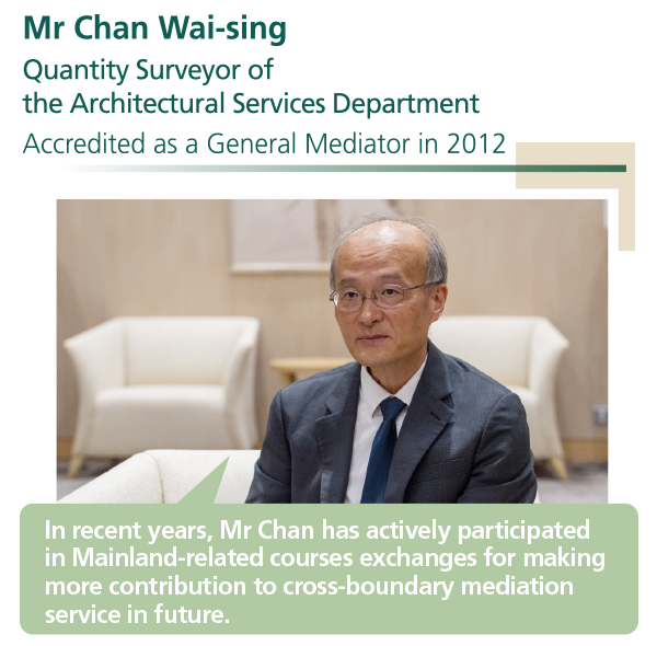In recent years, Mr Chan has actively participated in Mainland-related courses exchanges for making more contribution to cross-boundary mediation service in future.