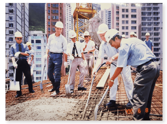 Mr Suen (first right) participated in countless government projects.  His primary responsibilities were to supervise contractors carrying out the works, ensuring the works met the required standards and were completed on schedule. 