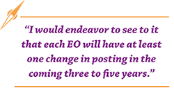 “I would endeavor to see to itthat each EO will have at leastone change in posting in the coming three to five years.”