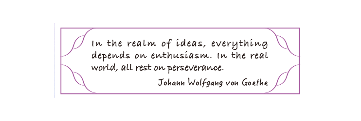 In the realm of ideas, everything depends on enthusiasm. In the real world, all rest on perseverance.      Johann Wolfgang von Goethe