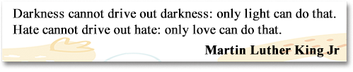 Darkness cannot drive out darkness: only light can do that.
Hate cannot drive out hate: only love can do that.
Martin Luther King Jr